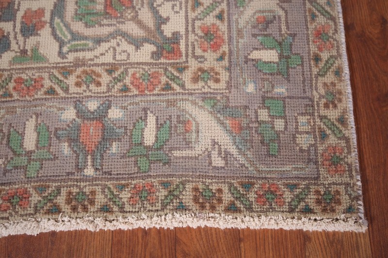 Distressed Over-Dyed Area Rug 5x6 Ft Hand-Knotted Purple / Gray Wool Carpet gallery