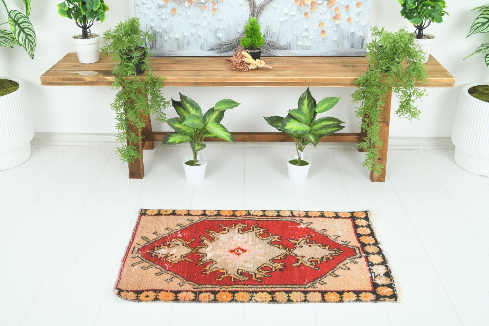 Turkish Door Mat Small Rug 2x3 Hand-Knotted Vintage Oushak Mini Rug Carpet,891 gallery