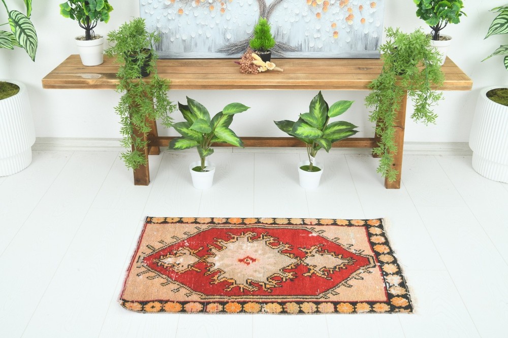 Turkish Door Mat Small Rug 2x3 Hand-Knotted Vintage Oushak Mini Rug Carpet,891