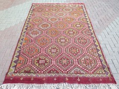 Vintage Anatolia Kilim Handwoven Wool Rug, Large Floor Carpet, Boho Rug 71″x115″