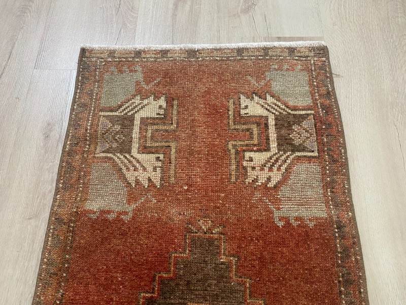 Vintage Turkish Small Wool Rug, Bohemian Oushak Doormat, 1.6 x 3.1 ft gallery