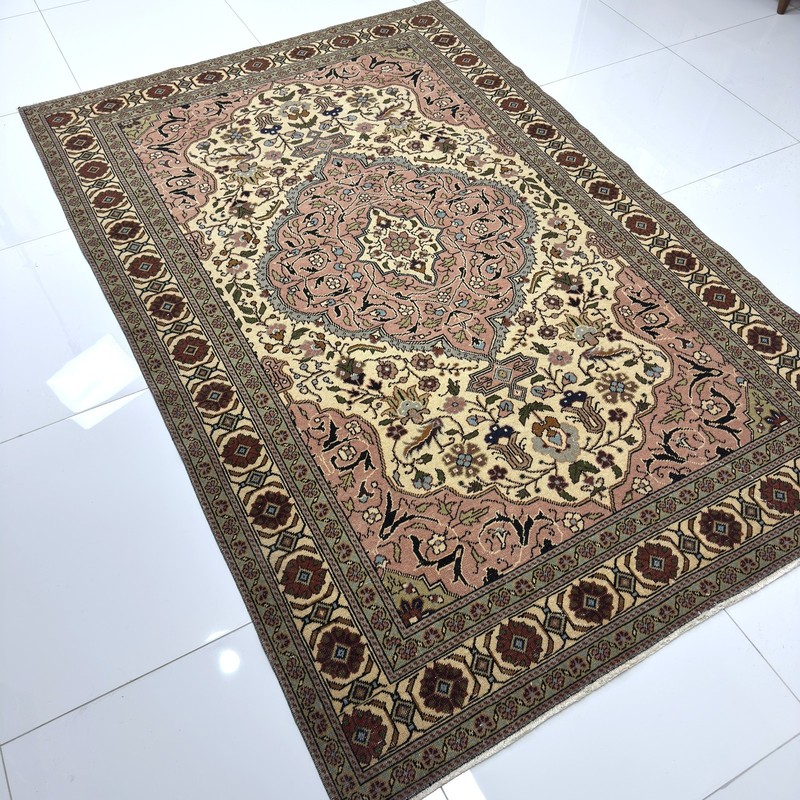 4x7 Blush Pink Ivory Antique Wool Oriental Rug With Floral Medallion-Tariff Fre gallery