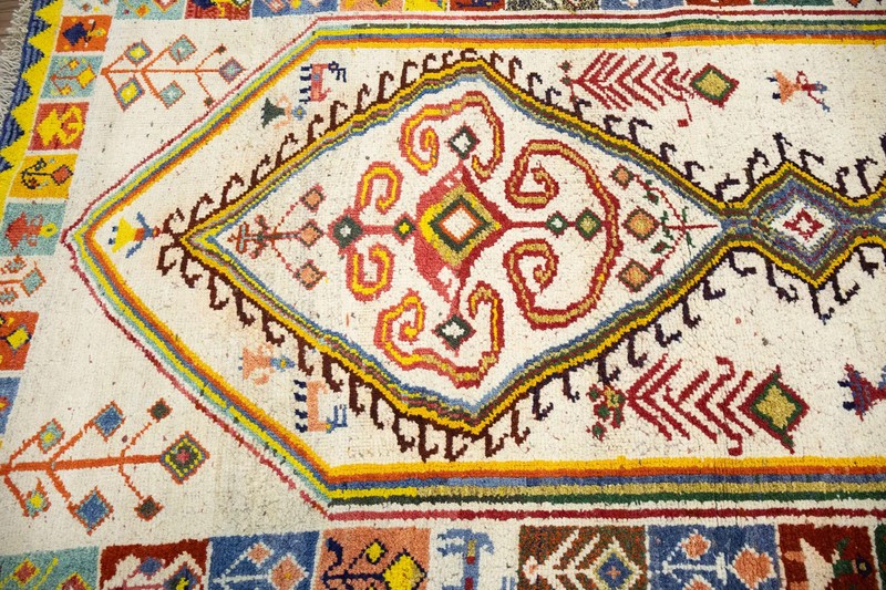 Semi-Antique Handmade Tribal Pictorial Oriental Rug Cream Entryway Carpet 3x6 Ft gallery