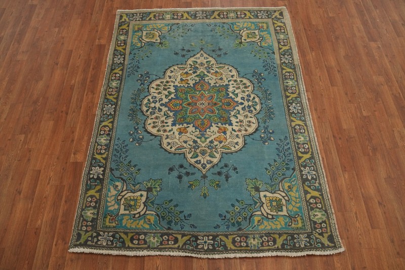 Traditional Light Blue Handmade Wool Area Rug 5x6 Ft Floral Oriental Carpet gallery