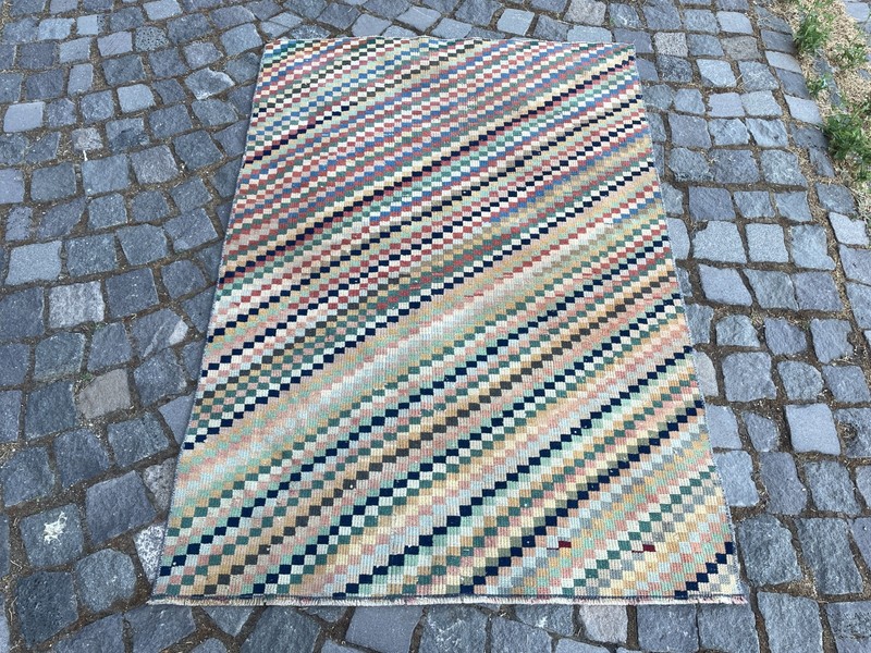 Bohemian Area Rug Handmade Wool Rug Turkish Vintage Traditional Rug 3,3 x 4,7 ft gallery