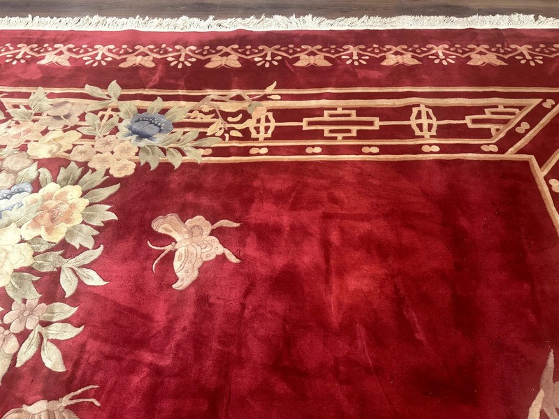 Palace Size Chinese Wool Rug 12x18 Red Art Deco Chinese Carving Carpet Butterfly gallery