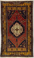 Turkish Hand Knotted Wool Rug 4×7 Vintage 1960s Antique Red Gold Medallion Rug