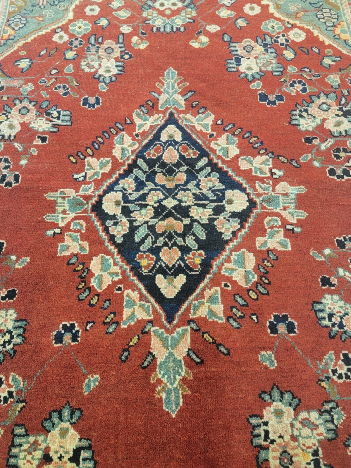 Antique Oriental Hand-Knotted Wool Area Rug Red/Green/Navy Blue 4'5" x 6'6" gallery