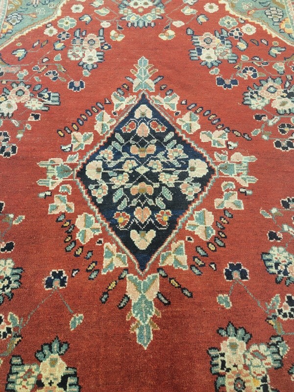 Antique Oriental Hand-Knotted Wool Area Rug Red/Green/Navy Blue 4'5" x 6'6" gallery
