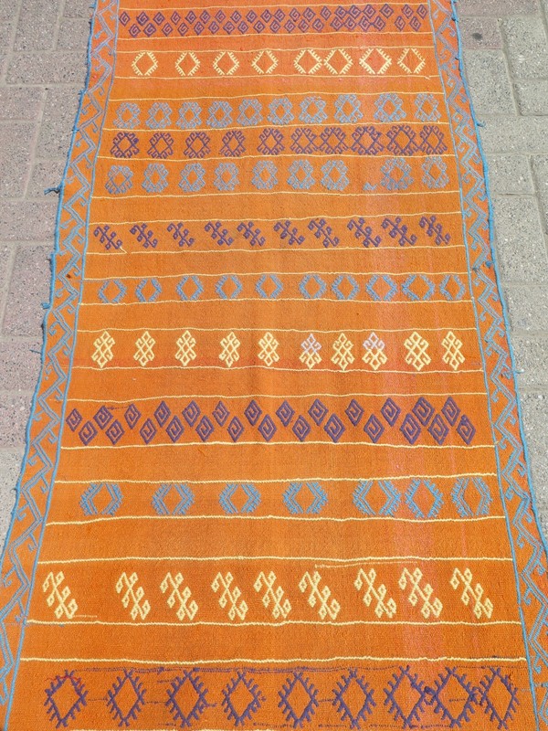 Tangerine Vintage Runner Rug, Handmade Long Wool Tribal Aisle Carpet 33"x117" gallery