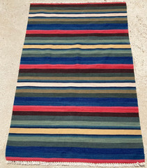 Vintage Traditional Handmade polychromatic Stripped Kilim Floor Rug 150×96 cm