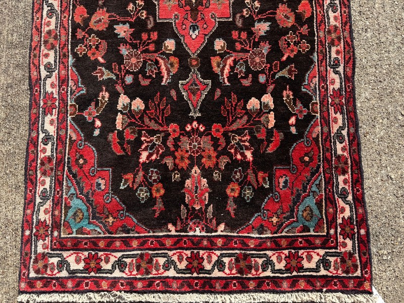 LONG VINTAGE RUNNER RUG 3x17 blue black HAND-KNOTTED ANTIQUE ORIENTAL handmade gallery