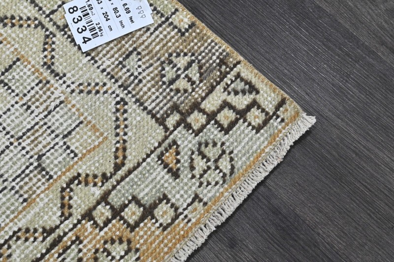 Vintage Turkish Runner Rug 3x7ft Wool Anatolian Handmade Hallway Oushak BEIGE gallery