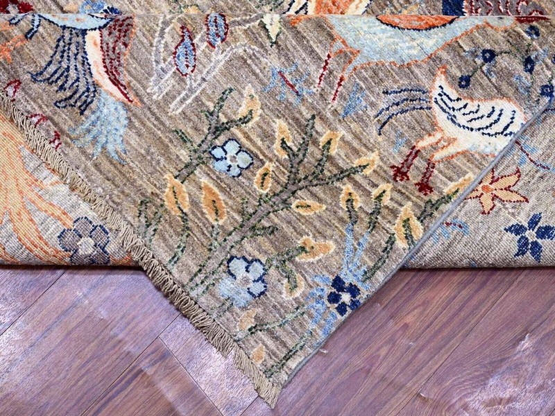 12'1"x17'4" Fossil Gray,Bird Paradise Design,Hand Knotted,Angora Oushak Rug gallery