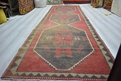 Antique Red Handmade Runner, 3.9×12.8ft, Red Bohemian Large Entryway Runner Rug,