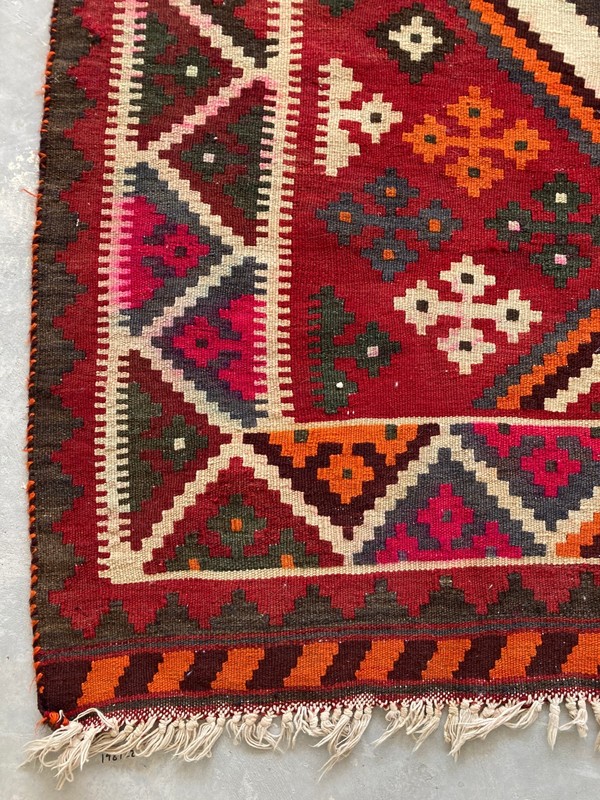 Vintage Traditional Handmade Chevron Qashqai Wool Kilim Floor Rug 284x140 cm gallery