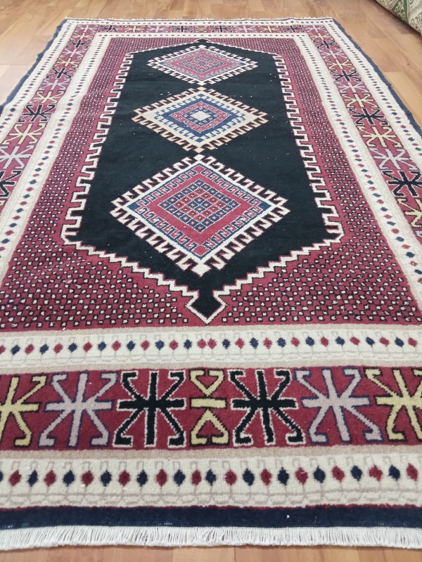 Antique Black Azerbaijan Rug Handmade Bohemian Geometric Rug Modern Area Rug gallery