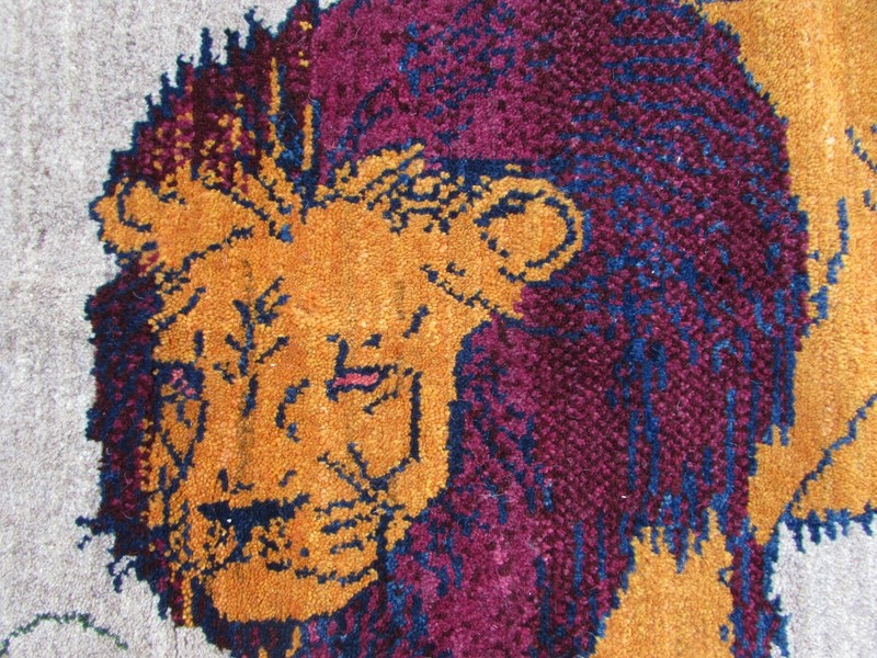 Vintage Traditional Hand Made Oriental Gabbe Wool Beige Rug 125x66cm Animal Lion gallery
