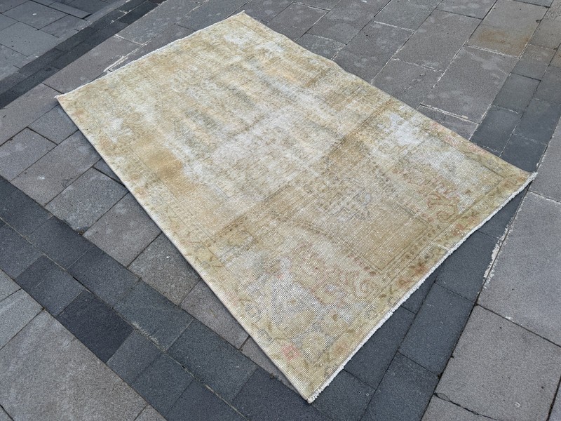 Vintage Turkish Oushak Rug 4.4x7.2 Neutral Ivory Beige Living Room Area Rug gallery