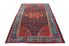 Bright Geometric Nomadic Afghan 4′ 5″ x 8′ 2″ Blue Hand Knotted Area rug