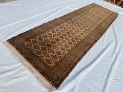 Antique Terracotta Afghan Runner Rug 3×9 ft Beige Muted Geometric Turkmen Carpet