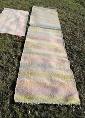 3 Antique Folk Art Hand Made Woven New Pink Yellow Rag Rugs NOS w Pink Rug