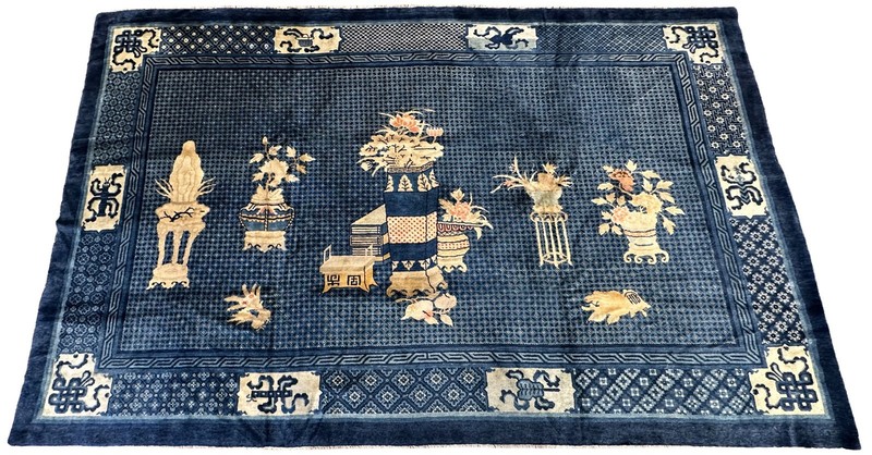 6X10 Antique Peking Chinese Rug Fine Tapestry Treasure Blue 191cm x 295cm C.1900 gallery