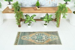 Turkish Door Mat Small Rug 1×3 Hand-Knotted Vintage Oushak Mini Rug Carpet,870