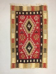 Vintage Turkish Kilim 151×94 cm Tribal Kelim Rug, Black, Red, Beige, Medium