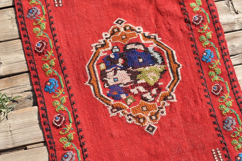 Turkish Kilim 19''x40'' Hand Woven Sivas Red Cicim Chair Small Rug 50x103cm Mat gallery