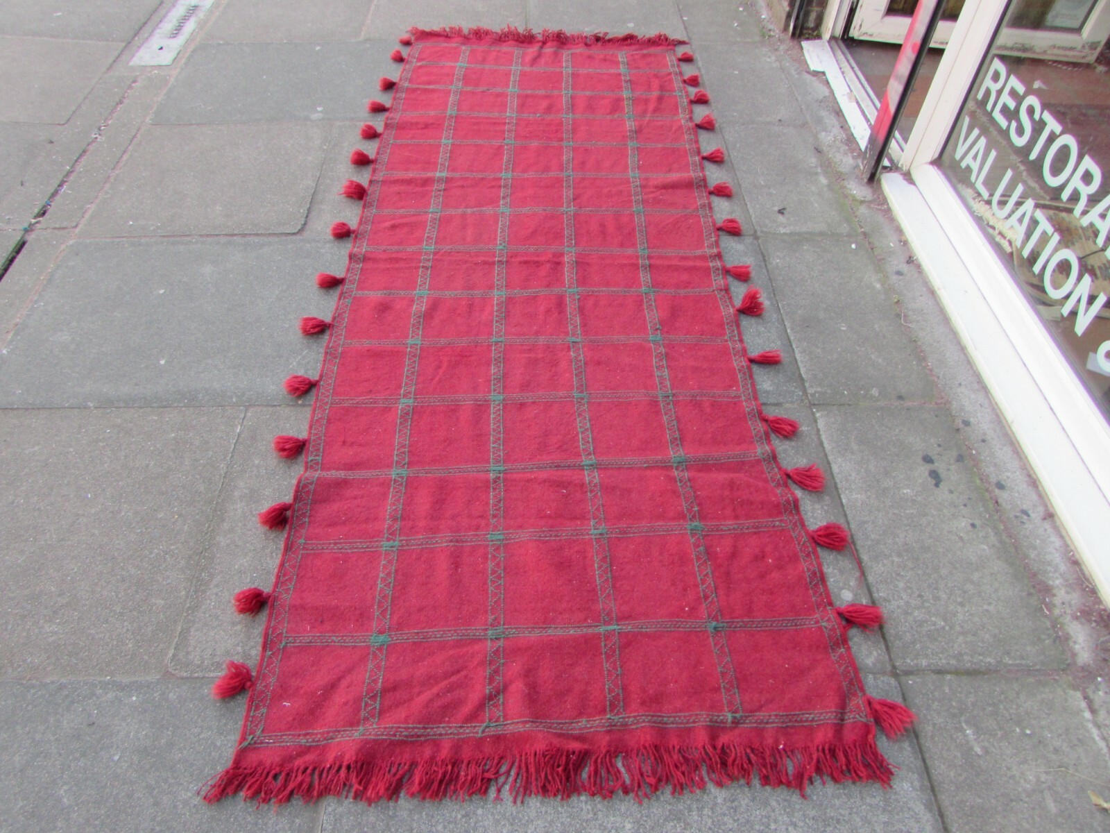 Vintage Traditional Hand Made Oriental Wool Red Large Long kilim 250x95cm gallery