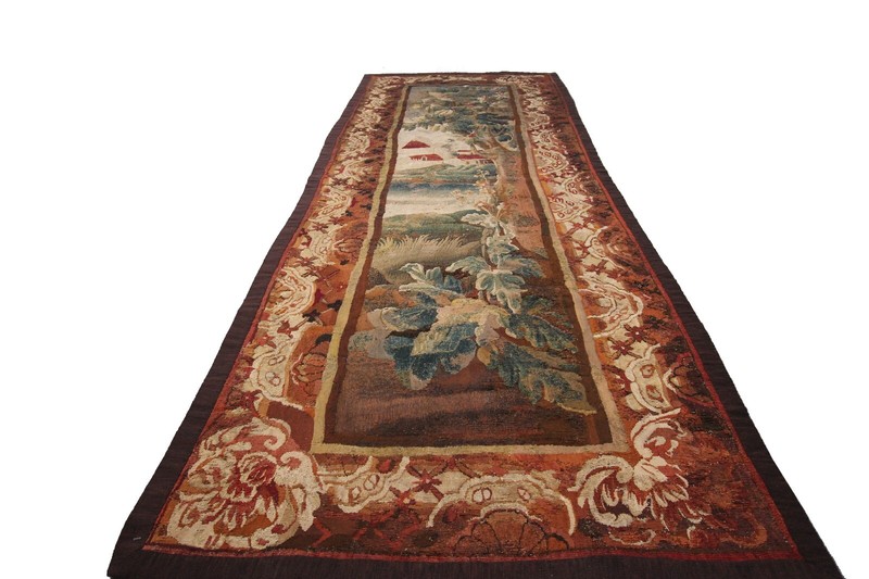 4x9 Rare 18th Century Flemish Handwoven Tapestry Wool & Silk 102cm x 265cm gallery