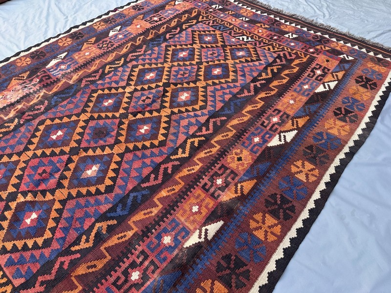 Rust Navy Faded Kilim Rug 6'5x9'9 Turkish Tribal Antique Boho Flatweave Area Rug gallery