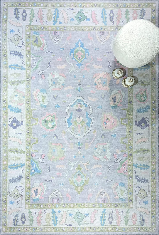 Vintage Turkish Oushak Rug - Colorful Washable Area Rug for Living Room 4'9x6'9 gallery