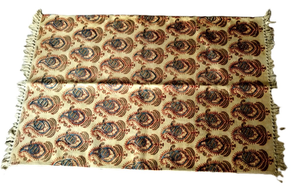 Vintage Unbranded Woven Cotton Rug Tan Floral Medium-Sized Turkish Style Rug