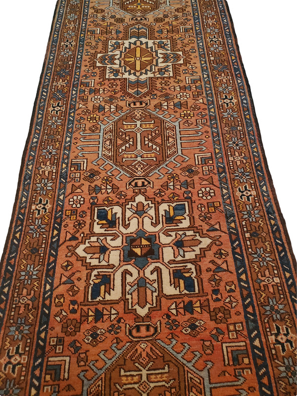 North West Pers. runner, Pink back, Ivory Sky Blue Medallion - 2'11" x 11'6" gallery