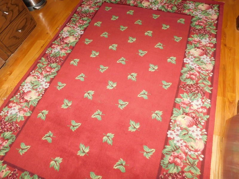 1940's Fruit & Leaf Wool Rug Large 108 x 72" Vintage gallery