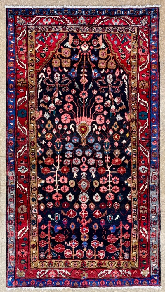 Hand Knotted Tribal Nahavand 4x9 Traditional Blue Red Wool Oriental Area Rug
