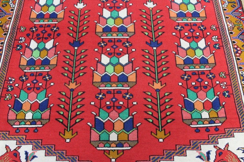 Vintage Oriental Rug Bright Red Tribal Wool Carpet 150 X 110 CM gallery