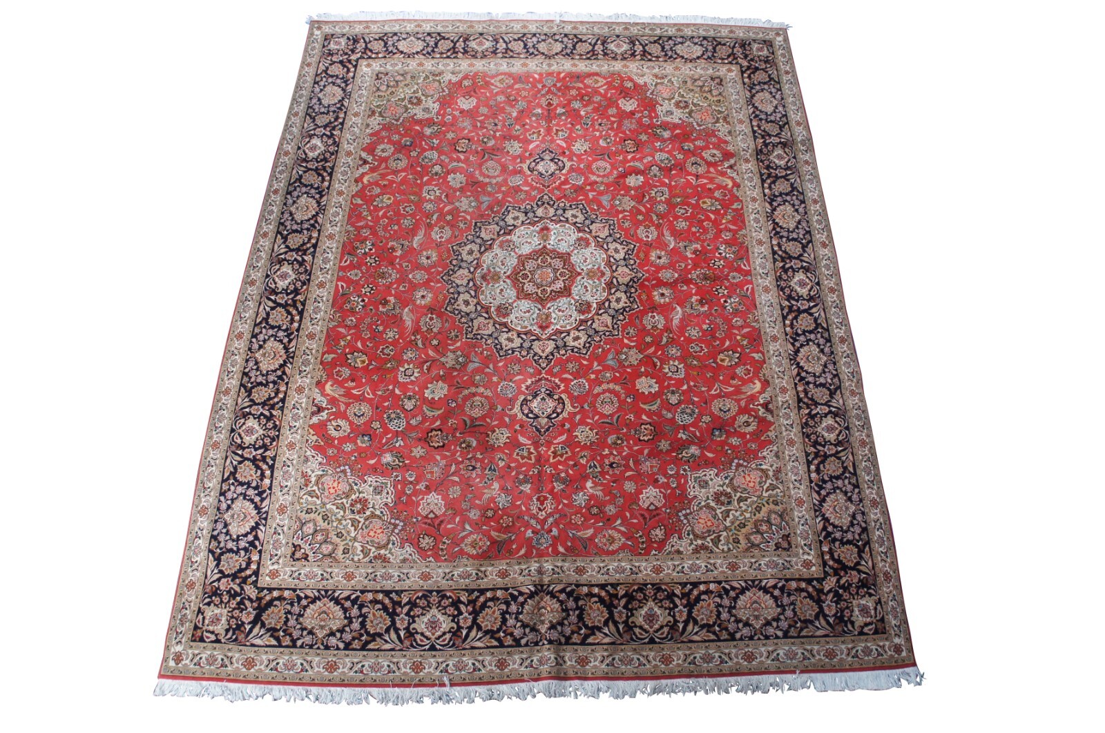 Very Fine Silk Wool Floral All Over Red Medallion Birds Area Rug Carpet 10 x 13' gallery