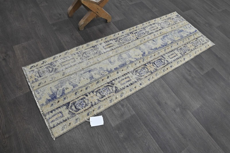 Vintage Turkish Runner Rug 2x5ft Wool Anatolian Handmade Hallway Oushak BEIGE gallery