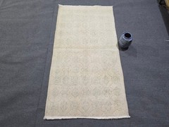 Vintage Turkish Area Rug Hand Knotted Wool Beige Cream Home Decor Carpet