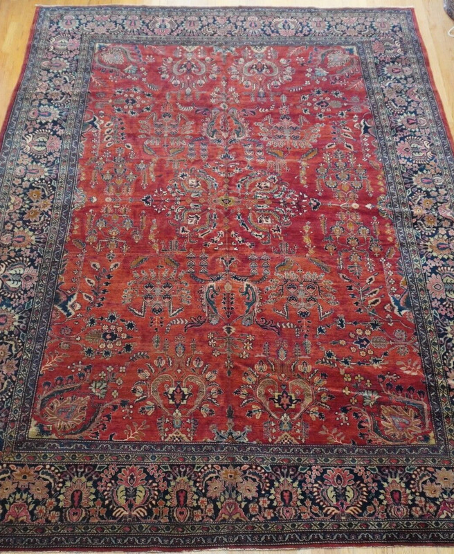 Antique Saroukk Hand-Knotted Wool 9' x 12' Red Oriental Rug Exceptional gallery