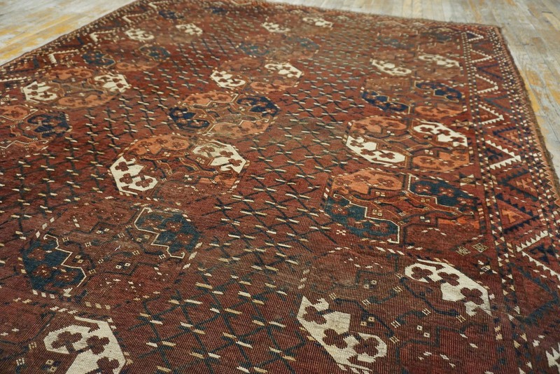 Antique Allover Geometric Wool Hand Knotted Pile Coral / Salmon Pink 1860s Rug gallery