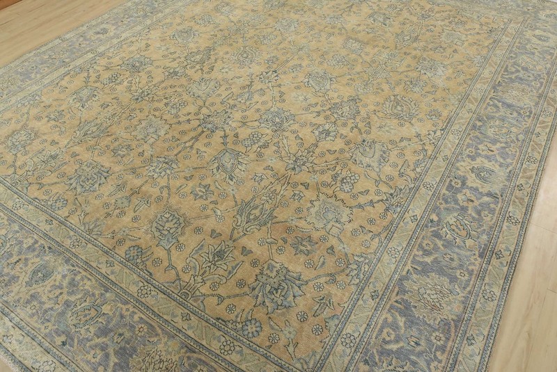 Tabrizi Rug 10′ x 12’2” Pink Wool Vintage Distressed Hand-Knotted Carpet gallery