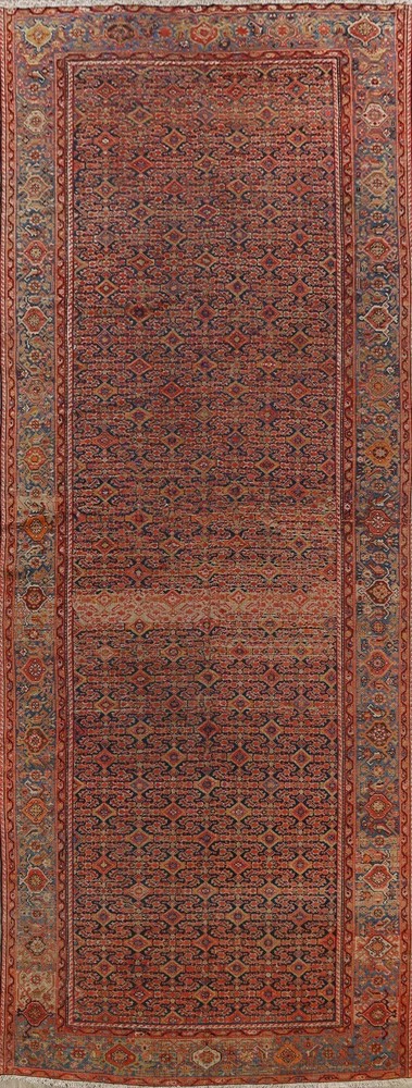 Antique Pre-1900 Geometric Malayer Runner Rug Vegetable Dye Hand-Knotted 6x16 ft