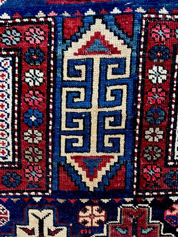 Fine Antique 4 X 7 Caucasian Konagkend Kuba Shirvan Rug Navy Crimson Ivory Rose gallery