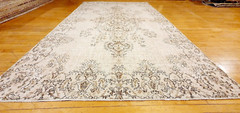 Rare Antique 1930-1939s Wool Pile Muted Dye Distressed Oushak Area Rug 7x10ft