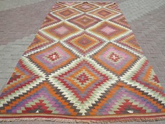 Turkish Kilim Antique Rug Geometric Design Wool Rug 73,6″x151,1″ Area Rug Carpet