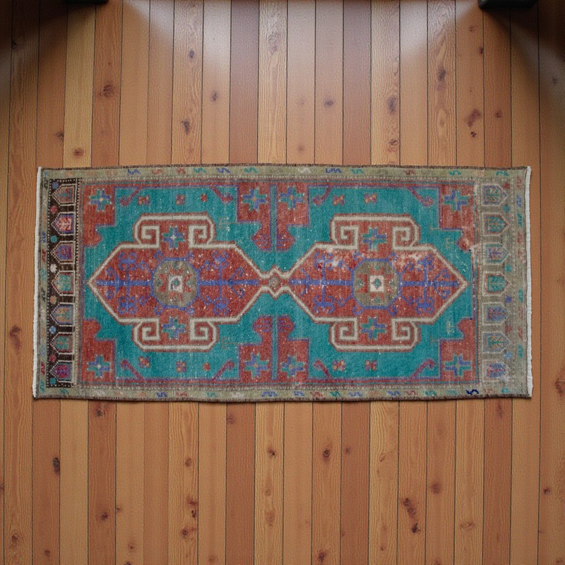 Wool Door Mat, Vintage Turkish Rug Handmade Small Rug, Kitchen Rug 2x4 ft approx gallery